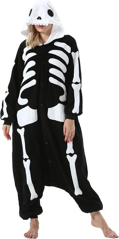 DarkCom Skeleton Onesie Halloween Costume One Piece Unisex Adult Pajamas Women Men Sleepwear Christmas Pajamas in Saudi Arabia