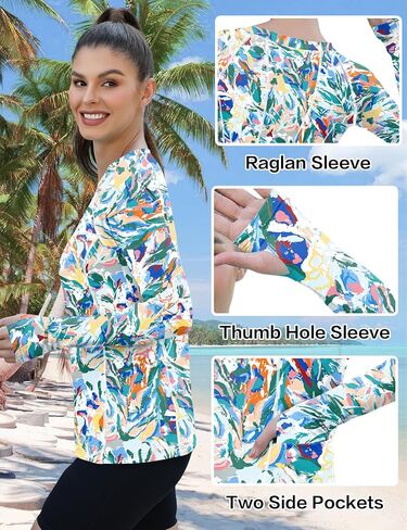 Akewei Womens Rash Guard UPF 50+ SPF UV UV Suge Sun Drotting قمصان تسبح مع فتحة الإبهام in Kuwait