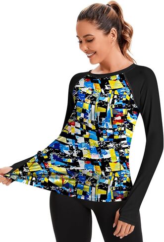 AKEWEI Womens Rash Guard UPF 50+ SPF UV Long Sleeve Sun Protection Shirts Swim Tops with Thumb Hole in Kuwait