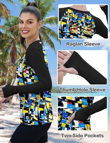 AKEWEI Womens Rash Guard UPF 50+ SPF UV Long Sleeve Sun Protection Shirts Swim Tops with Thumb Hole in Kuwait