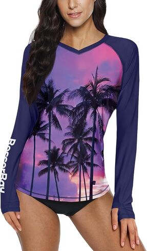 BesserBay Women's UPF 50+ V Neck Thumb Holes Long Sleeve Rashguard Top Shirt in Kuwait
