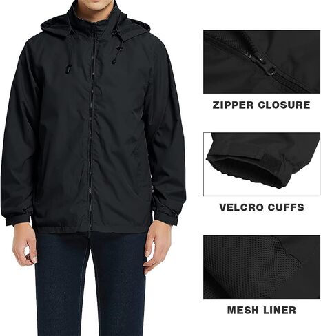 Mens Lightweight Windbreaker Jacket Waterproof Rain Jacket with Hood Soft Shell Jacket in Kuwait