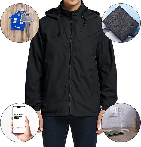 Mens Lightweight Windbreaker Jacket Waterproof Rain Jacket with Hood Soft Shell Jacket in Kuwait