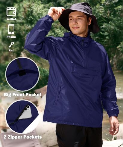 SWISSWELL Men's Rain Jacket Waterproof Lightweight Packable Pullover Windbreaker with Hood for Travel Hiking Golf in Saudi Arabia