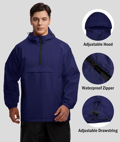 SWISSWELL Men's Rain Jacket Waterproof Lightweight Packable Pullover Windbreaker with Hood for Travel Hiking Golf in Saudi Arabia