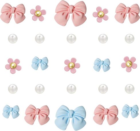 25Pcs Resin Bow Shoe Charms for Girls Clogs Sandals, Acrylic Flower Charms, Pearls Accessories for Women, DIY Shoe Decoration Charms for Party Favor in Saudi Arabia