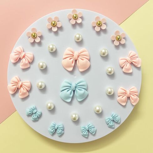 25Pcs Resin Bow Shoe Charms for Girls Clogs Sandals, Acrylic Flower Charms, Pearls Accessories for Women, DIY Shoe Decoration Charms for Party Favor in Saudi Arabia