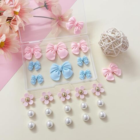 25Pcs Resin Bow Shoe Charms for Girls Clogs Sandals, Acrylic Flower Charms, Pearls Accessories for Women, DIY Shoe Decoration Charms for Party Favor in Saudi Arabia