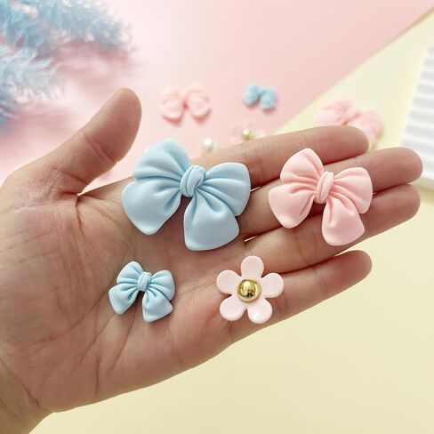 25Pcs Resin Bow Shoe Charms for Girls Clogs Sandals, Acrylic Flower Charms, Pearls Accessories for Women, DIY Shoe Decoration Charms for Party Favor in Saudi Arabia
