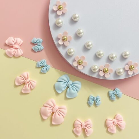25Pcs Resin Bow Shoe Charms for Girls Clogs Sandals, Acrylic Flower Charms, Pearls Accessories for Women, DIY Shoe Decoration Charms for Party Favor in Saudi Arabia