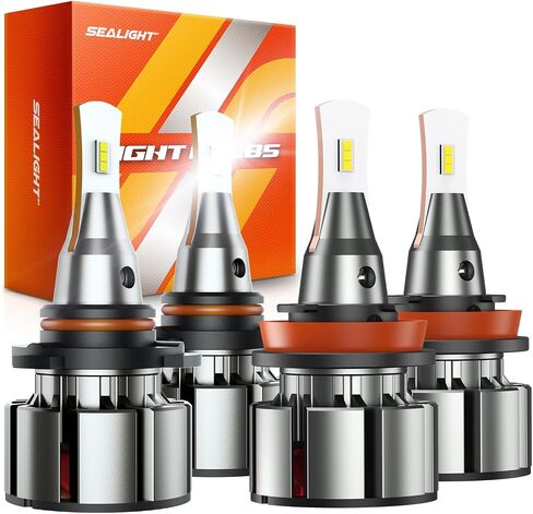 SEALIGHT 9005 H11 LED Bulbs Combo, 72000LM 800% Brightness 9005/HB3 High H11 High Low Beam Bulbs, 6000K Cool White with Silent Fan, IP68, 360° Adjustable, Powersports Headlight Bulbs, Pack of 4 in Saudi Arabia