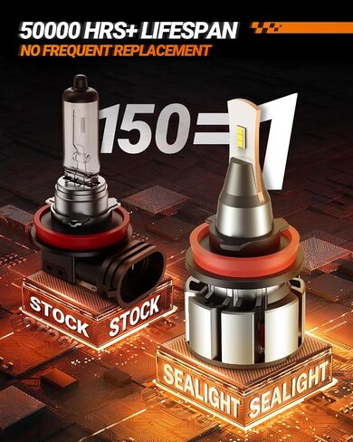 SEALIGHT 9005 H11 LED Bulbs Combo, 72000LM 800% Brightness 9005/HB3 High H11 High Low Beam Bulbs, 6000K Cool White with Silent Fan, IP68, 360° Adjustable, Powersports Headlight Bulbs, Pack of 4 in Saudi Arabia