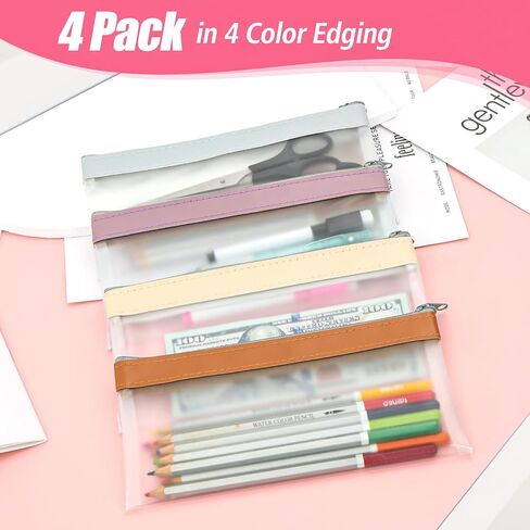 4 Pack Clear Pencil Pouch, Cute Pencil Case Pouch, Pencil Bag With Zipper for Kids, Teen Portable Pencil Pouch for School & Stationery Supplies in Saudi Arabia