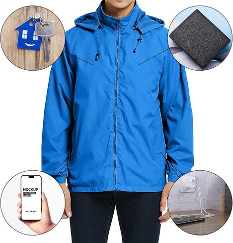 Mens Lightweight Windbreaker Jacket Waterproof Rain Jacket with Hood Soft Shell Jacket in Kuwait