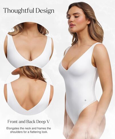 Popilush Body Suits for Women - Going Out Tank Tops - Plunge Deep V Neck Backless Sleeveless Tummy Control Shapewear Bodysuit in Kuwait