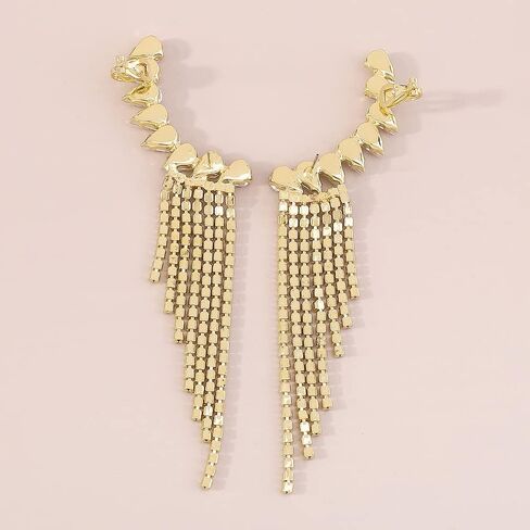 Octwine Boho Glitter Geometry Earrings Long Tassel Dangle Clip Pling Crystal Drop Serings for Women and Girls (Silver) in Kuwait