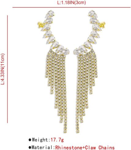 Octwine Boho Glitter Geometry Earrings Long Tassel Dangle Clip Pling Crystal Drop Serings for Women and Girls (Silver) in Kuwait