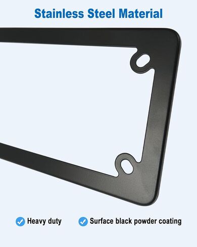 Motorcycle License Plate Frame with Yellow Reflectors Bolts and Nuts, Black Stainless Steel Tag Plate Holder Bracket Kit for Motorbike in Saudi Arabia