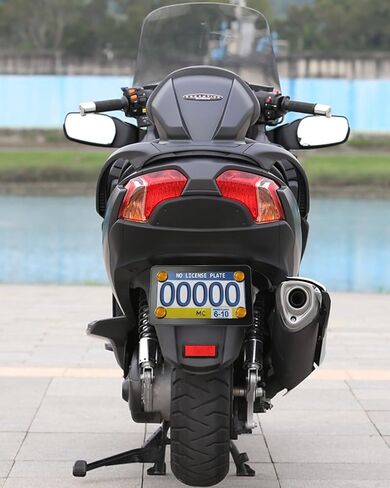 Motorcycle License Plate Frame with Yellow Reflectors Bolts and Nuts, Black Stainless Steel Tag Plate Holder Bracket Kit for Motorbike in Saudi Arabia