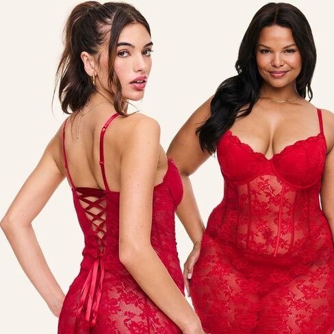Adore Me Brielle Babydoll Dress & G-String Thong - XS-4X Regular & Plus-Size Lace Lingerie Set, Underwire Corset Top & Thong in Kuwait