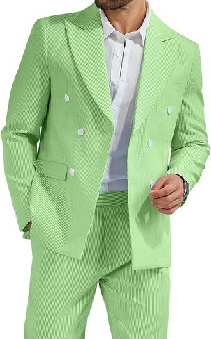 High-End Suits Men's Striped Seersucker Suits 2 Piece Slim Fit Wedding Double Breasted Tuxedo Summer Beach Suits Sets in Kuwait