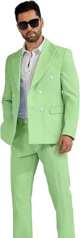 High-End Suits Men's Striped Seersucker Suits 2 Piece Slim Fit Wedding Double Breasted Tuxedo Summer Beach Suits Sets in Kuwait