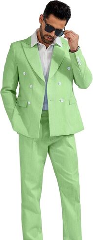 High-End Suits Men's Striped Seersucker Suits 2 Piece Slim Fit Wedding Double Breasted Tuxedo Summer Beach Suits Sets in Kuwait