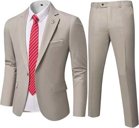 YND Men's 2 Piece One Button Suit, Slim Fit Jacket and Pants with Tie, for Business Weddings Party Proms in Saudi Arabia