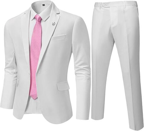 YND Men's 2 Piece One Button Suit, Slim Fit Jacket and Pants with Tie, for Business Weddings Party Proms in Saudi Arabia