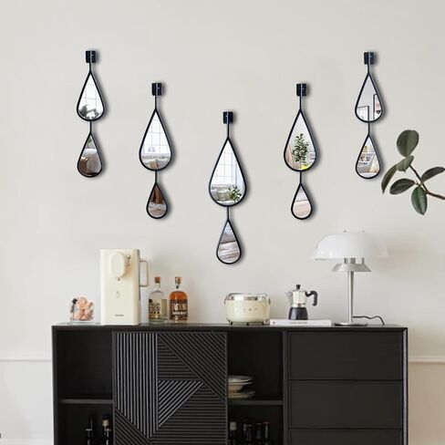Decorative Mirrors Wall Mounted Wall Mirror Decor Tear Drop Shape Silver Metal Frame for Living Room Bedroom Entrance Mantle (Silver, 5-Pack Teardrop Mirrors Set) in Saudi Arabia
