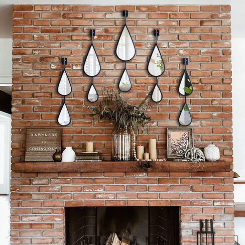 Decorative Mirrors Wall Mounted Wall Mirror Decor Tear Drop Shape Silver Metal Frame for Living Room Bedroom Entrance Mantle (Silver, 5-Pack Teardrop Mirrors Set) in Saudi Arabia