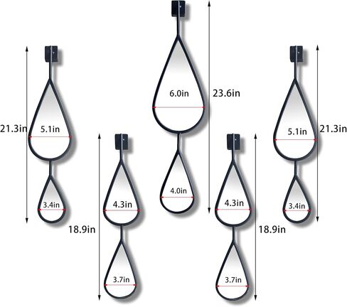 Decorative Mirrors Wall Mounted Wall Mirror Decor Tear Drop Shape Silver Metal Frame for Living Room Bedroom Entrance Mantle (Silver, 5-Pack Teardrop Mirrors Set) in Saudi Arabia