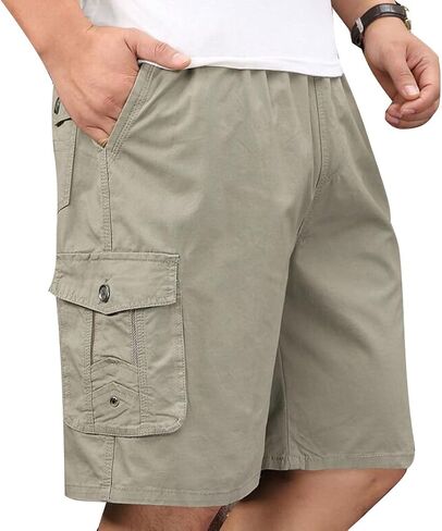 Men's Cotton Full Elastic Waist Cargo Shorts Loose Fit Drawstring Short in Saudi Arabia