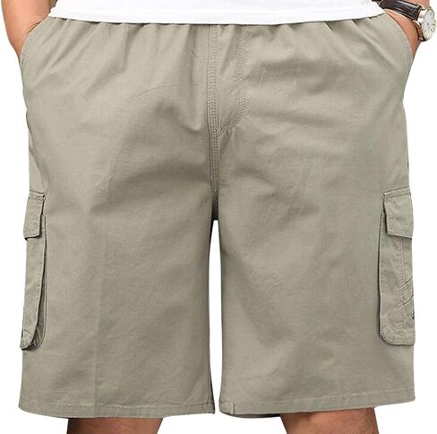 Men's Cotton Full Elastic Waist Cargo Shorts Loose Fit Drawstring Short in Saudi Arabia