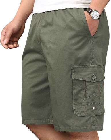 Men's Cotton Full Elastic Waist Cargo Shorts Loose Fit Drawstring Short in Saudi Arabia