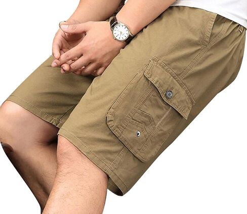 Men's Cotton Full Elastic Waist Cargo Shorts Loose Fit Drawstring Short in Saudi Arabia