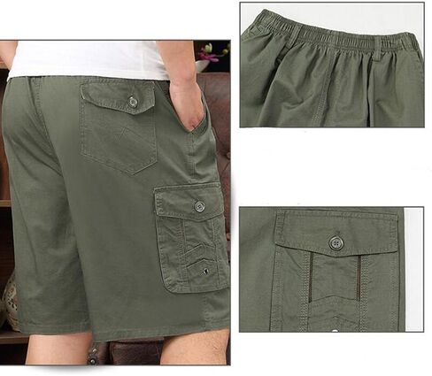 Men's Cotton Full Elastic Waist Cargo Shorts Loose Fit Drawstring Short in Saudi Arabia