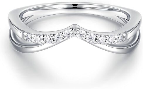 MOOSEA Moissanite Stackable Rings for Women, 14K White Gold Vermeil Double Wishbone Wedding Band D Color VVS1 Clarity Lab Created Moissanite Double Curved Moissanite Wedding Band for Women in Saudi Arabia