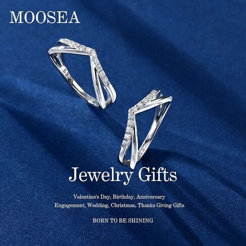 MOOSEA Moissanite Stackable Rings for Women, 14K White Gold Vermeil Double Wishbone Wedding Band D Color VVS1 Clarity Lab Created Moissanite Double Curved Moissanite Wedding Band for Women in Saudi Arabia