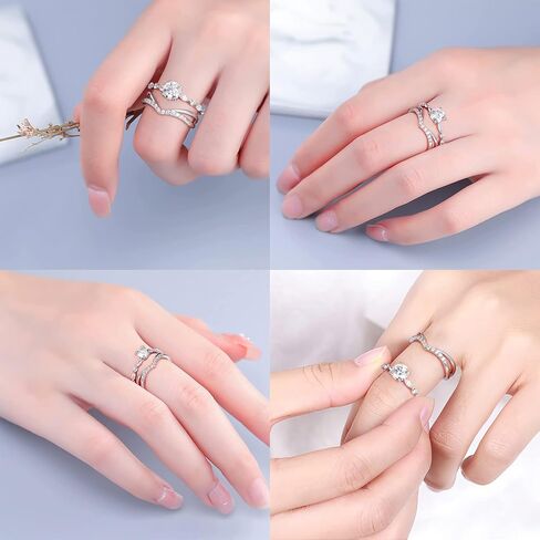 MOOSEA Moissanite Stackable Rings for Women, 14K White Gold Vermeil Double Wishbone Wedding Band D Color VVS1 Clarity Lab Created Moissanite Double Curved Moissanite Wedding Band for Women in Saudi Arabia