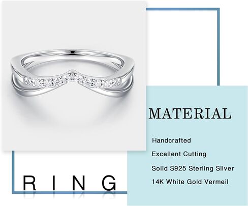MOOSEA Moissanite Stackable Rings for Women, 14K White Gold Vermeil Double Wishbone Wedding Band D Color VVS1 Clarity Lab Created Moissanite Double Curved Moissanite Wedding Band for Women in Saudi Arabia