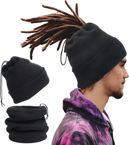 Ababalaya Unisex Knit Rasta Beanie Unisex Open Turban Beanies Winter Hats for Dreadlock Hair Wraps for Men Women in Kuwait