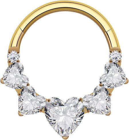 16G Titanium Heart Shape CZ Septum Rings Crystal Nose Ring Body Jewelry Daith Earrings Hinged Segment Helix Clicker Seamless Ring Hypoallergenic Jewelry for Her in Saudi Arabia