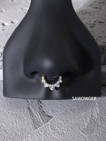 16G Titanium Heart Shape CZ Septum Rings Crystal Nose Ring Body Jewelry Daith Earrings Hinged Segment Helix Clicker Seamless Ring Hypoallergenic Jewelry for Her in Saudi Arabia