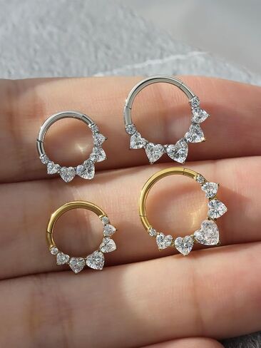 16G Titanium Heart Shape CZ Septum Rings Crystal Nose Ring Body Jewelry Daith Earrings Hinged Segment Helix Clicker Seamless Ring Hypoallergenic Jewelry for Her in Saudi Arabia