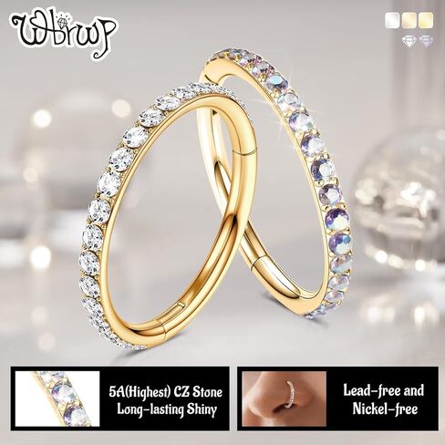 WBRWP 20G 18G 16G 14G Septum Rings Hoop: 2Pcs 316L Surgical Steel 8MM 10MM Cartilage Earring Hypoallergenic Hinged Nose Hoops Daith Conch Helix Tragus Piercing Jewelry in Kuwait