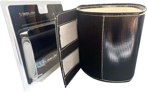 Xinhan (Silver,Black) Aluminum and Fiberglasss Heat Shielding Universal Starter Heat Shield 7 X 24in and 5.5 x 17in Wrap Self Attaching (Black, 7IN x 24IN) in Saudi Arabia