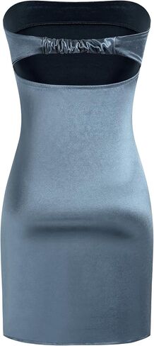 Zaful Women Tube Satin Mini Dress Bodycon عاريات الحرير الزفاف فساتين كوكتيل ضيف in Saudi Arabia