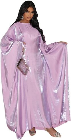HD Shiner Boubou Dress for Woman Loose Adjustable Casual Kaftan Maxi Gown with Headscarf in Saudi Arabia