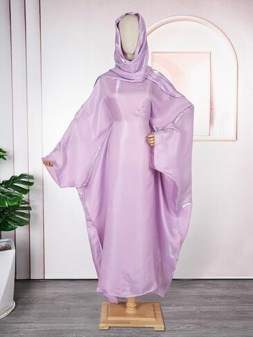 HD Shiner Boubou Dress for Woman Loose Adjustable Casual Kaftan Maxi Gown with Headscarf in Saudi Arabia